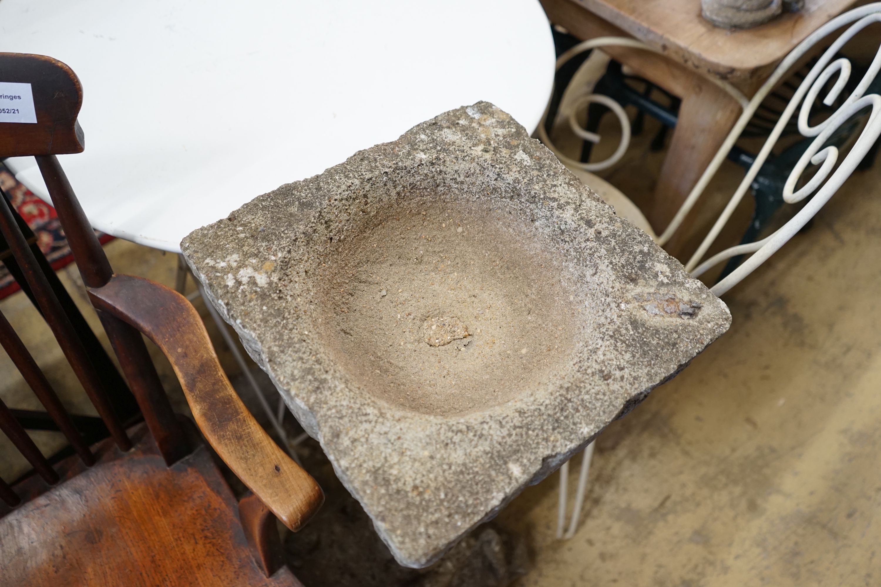 A reconstituted stone garden bird bath, width 32cm, height 81cm